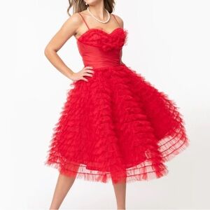 Red Unique Vintage Tulle Cupcake Swing Dress HTF